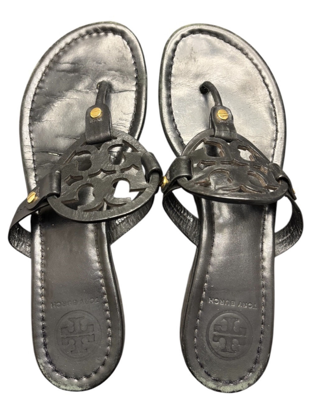 Tory Burch Miller Sandals Black Leather Logo Size 7M